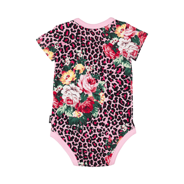 Rock your baby pink leopard floral baby bodysuit