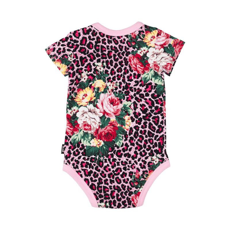 Rock your baby pink leopard floral baby bodysuit