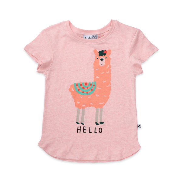 Minti hello bye llama t-shirt in pink marle