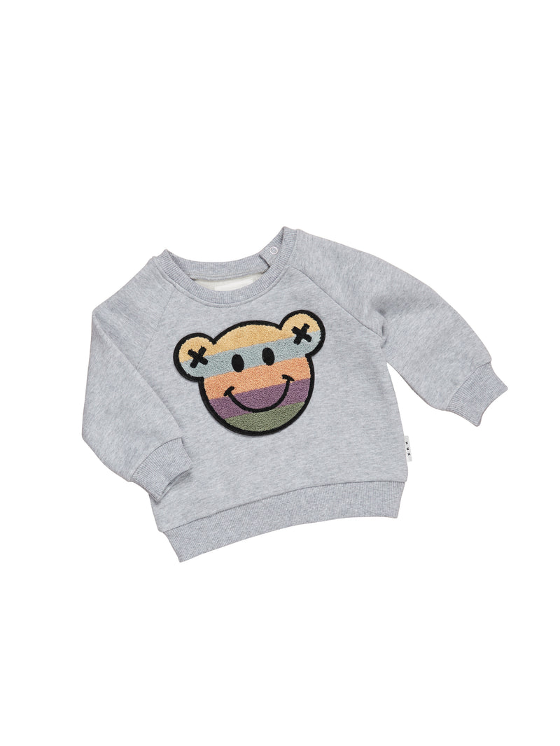 Huxbaby Rainbow smile bear sweatshirt in grey marle