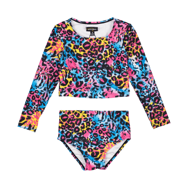 Rock Your Baby Blue Miami leopard LS rashie set in multicolour