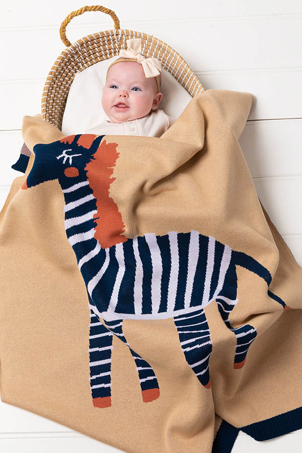 Indus Zebra Baby Blanket Indigo/Caramel in Multi