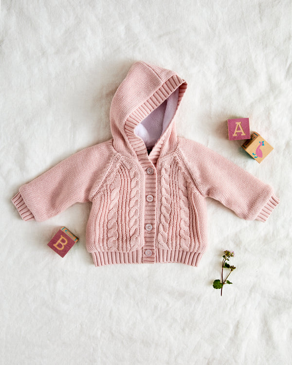 Beanstork hooded Sherpa lined cardigan in Dusty pink