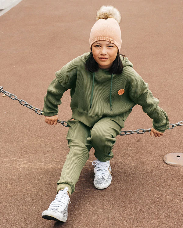 GRLFRND The Girl Club Rib Cotton Olive Green Lounge Pants in green