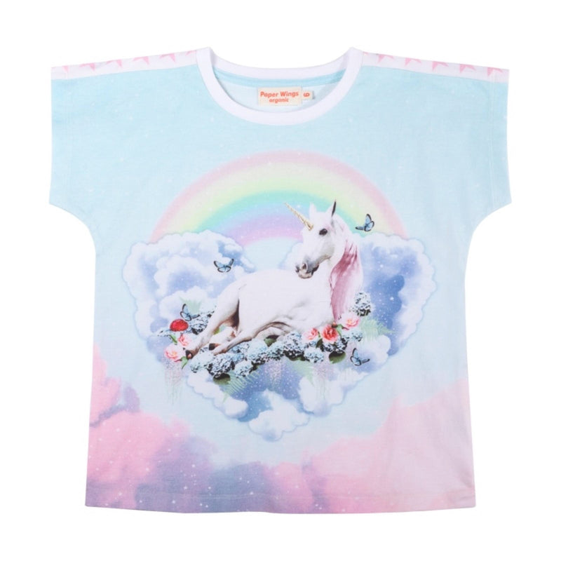 Paper Wings Simple T- Shirt Unicorn Clouds in multi colour
