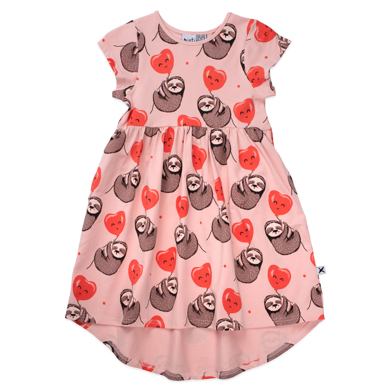 Minti birthday sloth dress in muted pink