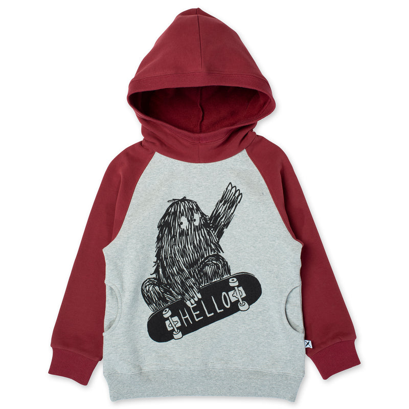 Minti Skate Monster Furry Hood in Grey Marle/Burnt Red