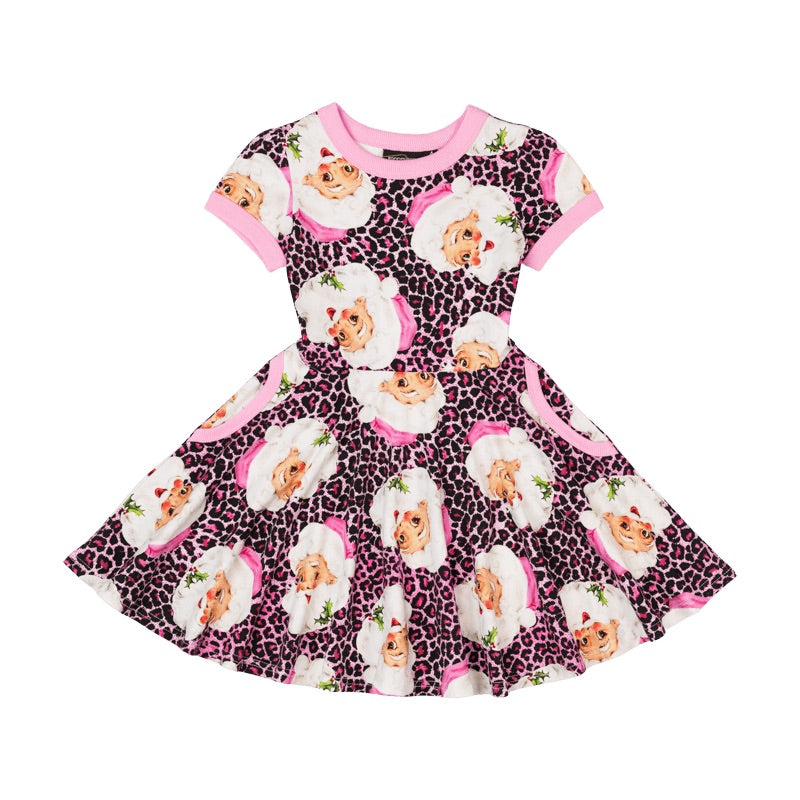 Rock your baby pink leopard Santa waisted dress