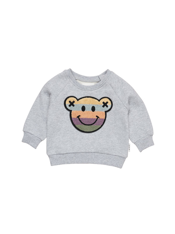 Huxbaby Rainbow smile bear sweatshirt in grey marle