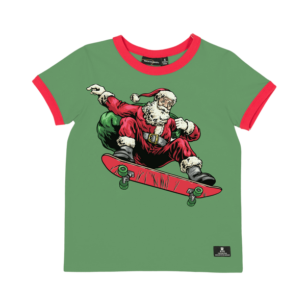 Rock your baby merry skatemas t-shirt in green