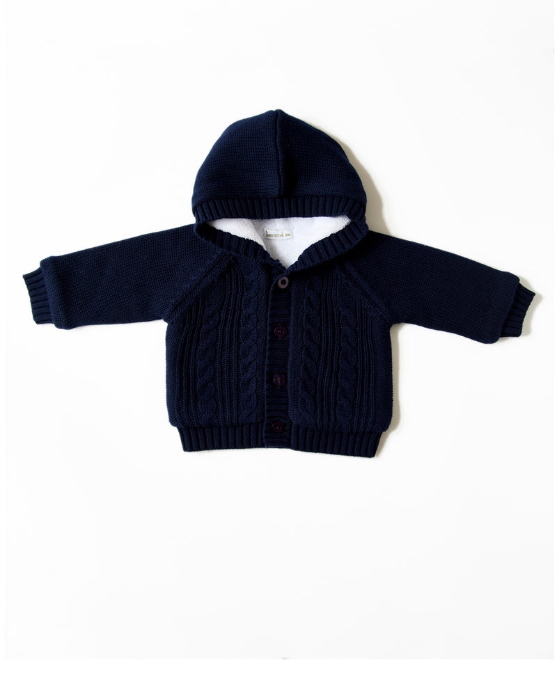 Beanstork hooded Sherpa lined cardigan Navy in blue