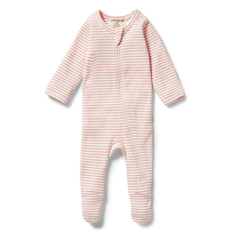 Wilson & Frenchy Organic Stripe Rib Zipsuit Coral in pink