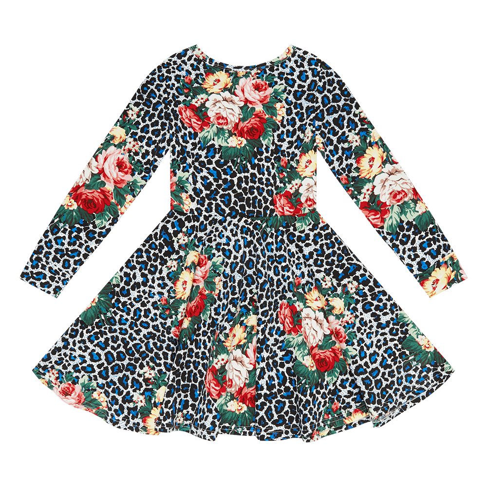 Rock Your Baby blue leopard floral waisted dress