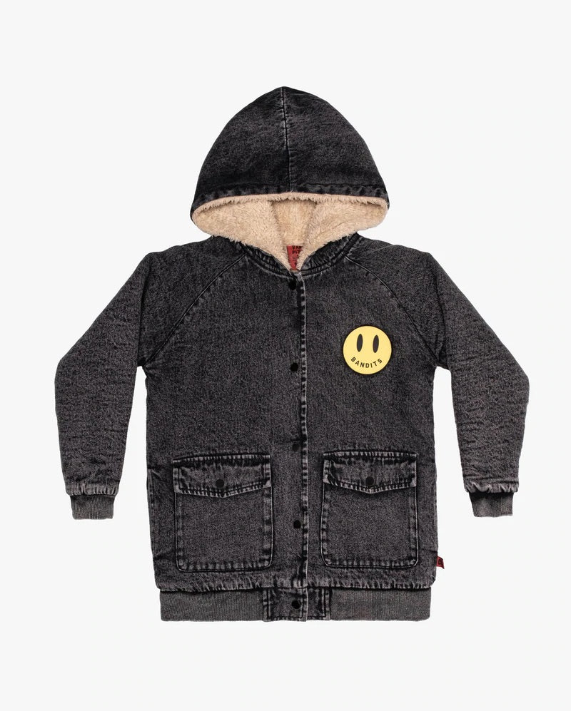 Band of boys bandits smiley hood bomber jacket in vintage black