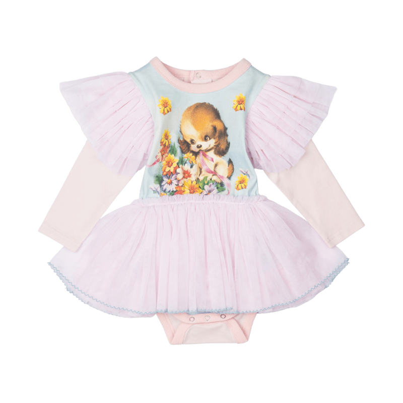 Rock Your Baby Little Puppy Baby Long Sleeve Circus Dress in Pink