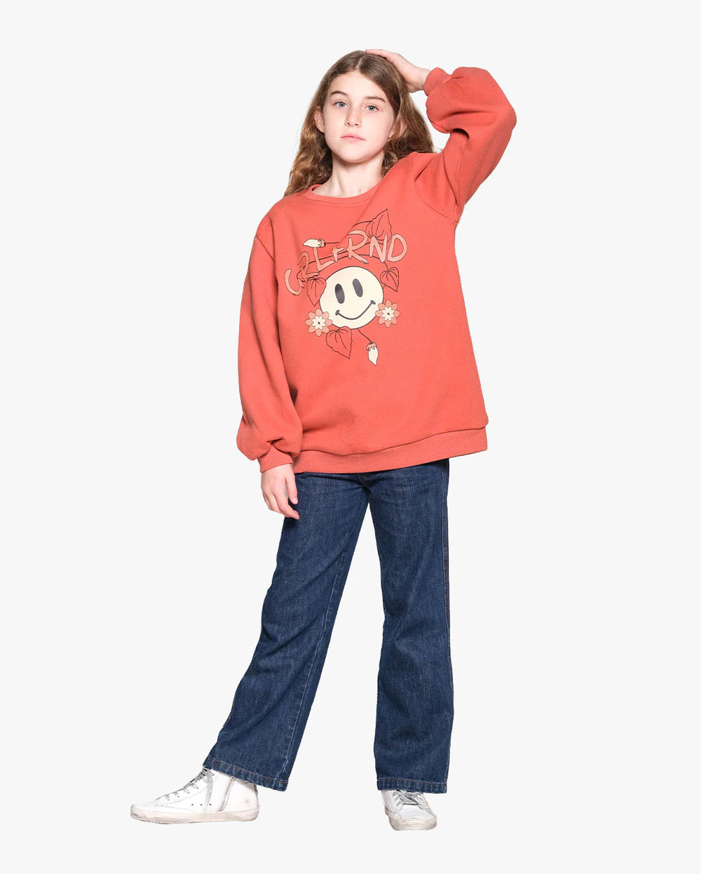 GRLFRND By The Girl Club Smiles Bell Sleeve Fleece Crew Sienna