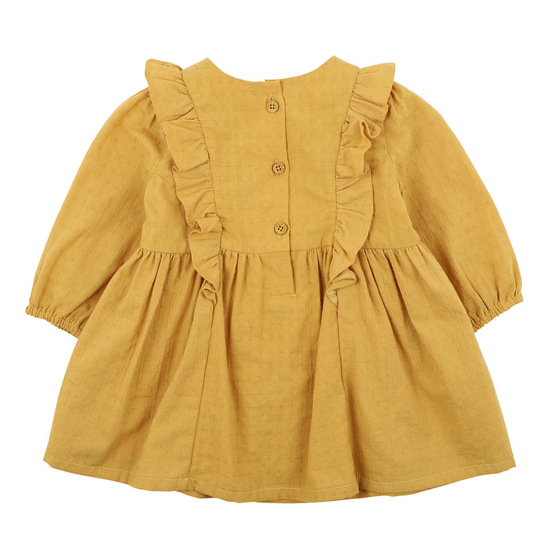 Fox & Finch jungle cat embroidered dress mustard in yellow