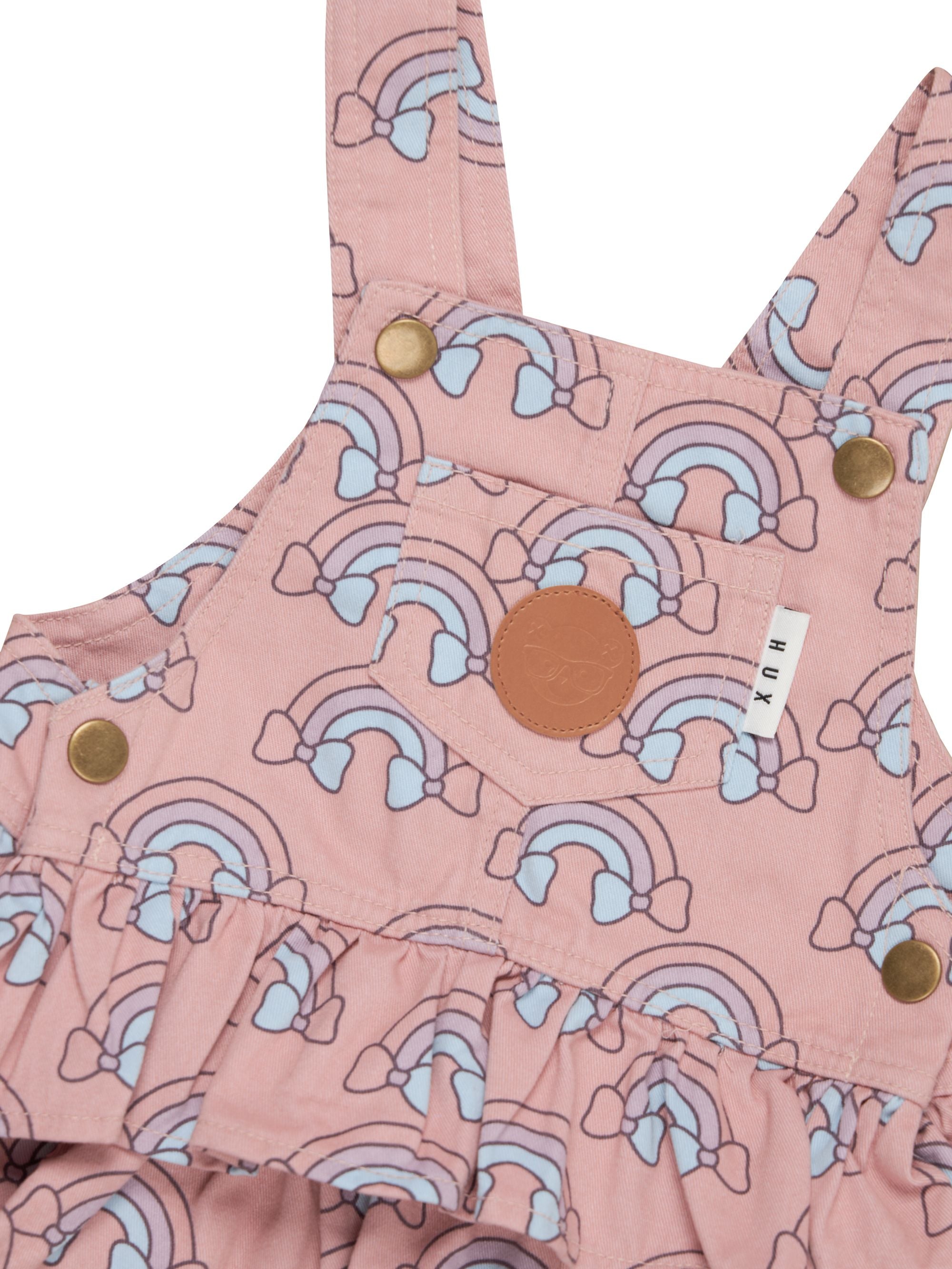 Huxbaby Rain bow overall frill dress dusty rose in pink