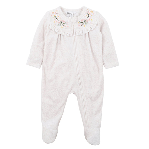 Bebe Noa velour zip embroidered onesie in cream