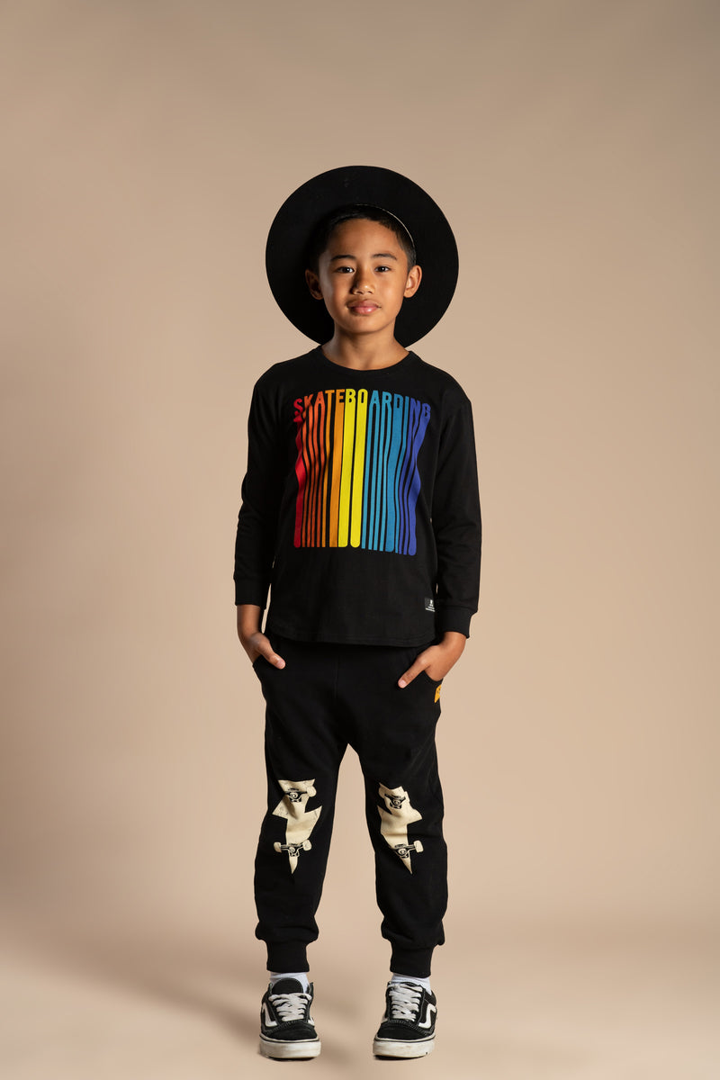 Rock Your Baby Skateboarding Long Sleeve Boxy Fit T-Shirt in Black