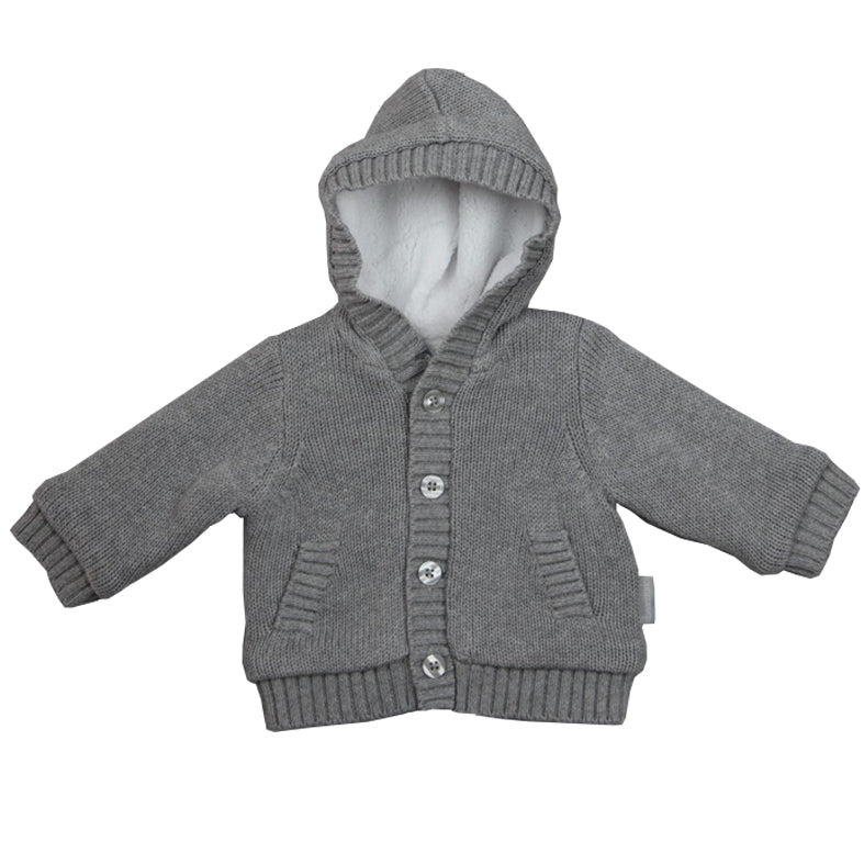 Beanstork Sherpa lined Hooded Cardigan charcoal in grey