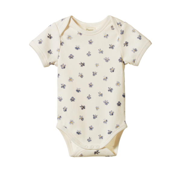 Nature Baby Cotton short sleeve Bodysuit pressed pansy print in cream