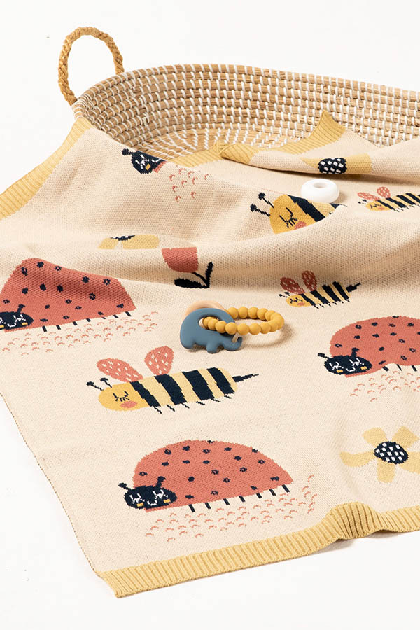 Indus Ladybug & Bee Baby Blanket Watermelon/Corn in Multi