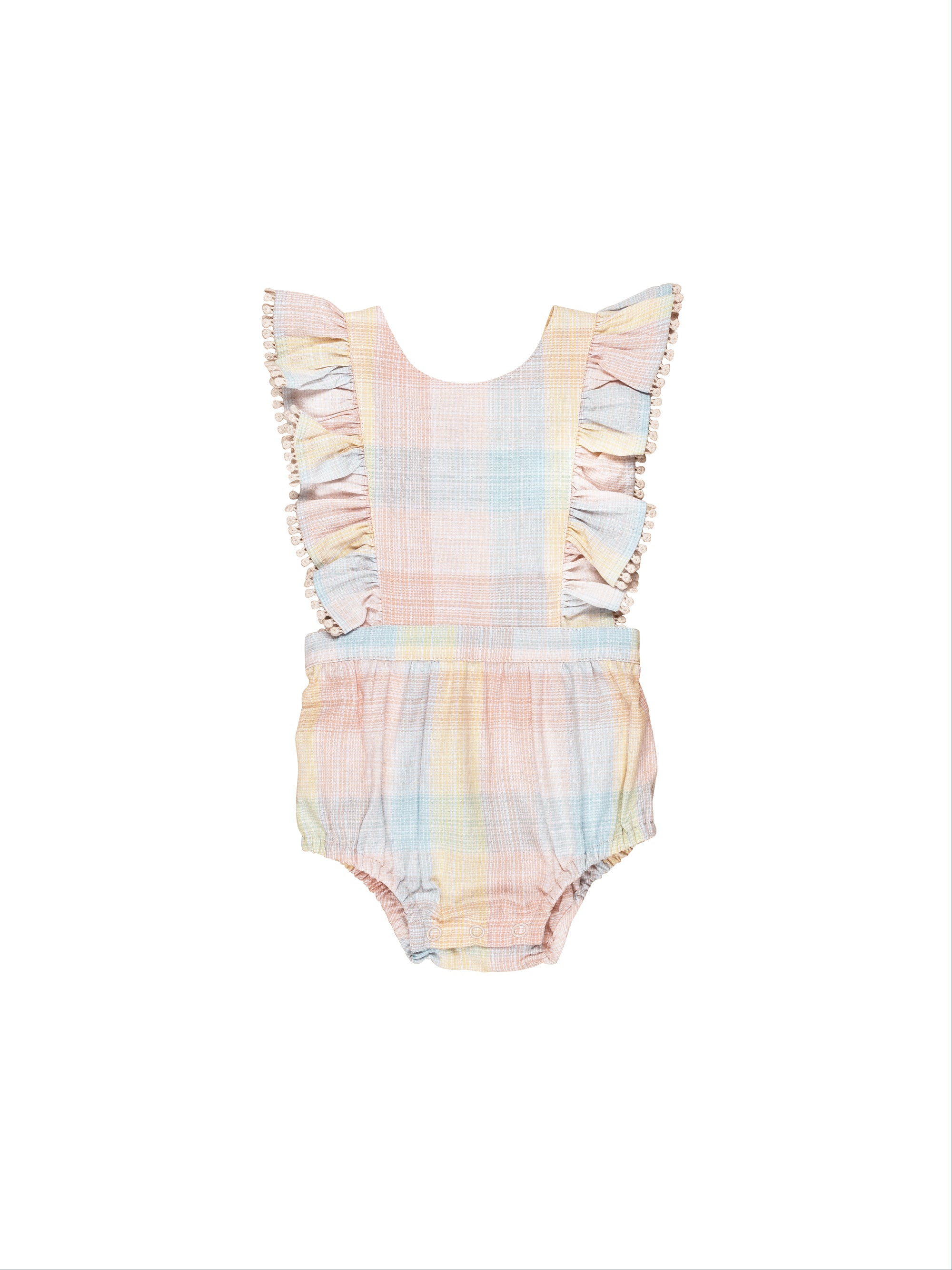 Huxbaby Rainbow Ruffle Playsuit Rainbow Check in Multi Colour