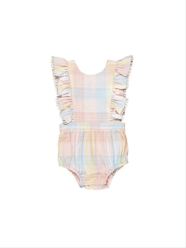 Huxbaby Rainbow Ruffle Playsuit Rainbow Check in Multi Colour