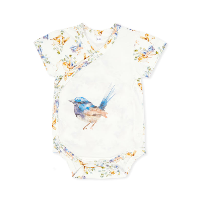 Indigo & Lellow Charlie kimono bodysuit - Fairy Wrens