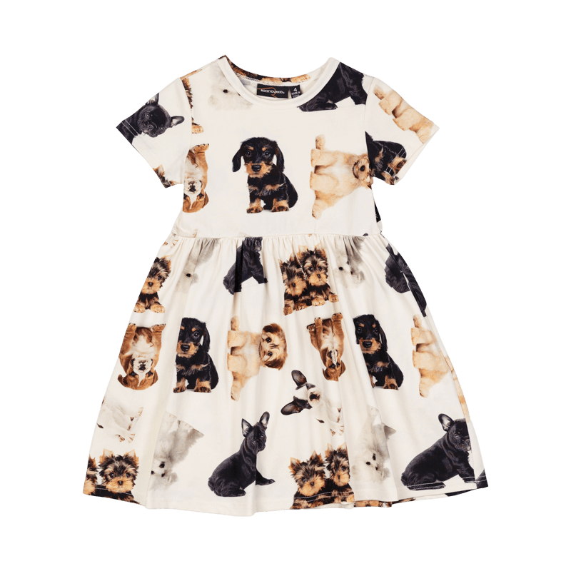 Rock Your Baby puppies SS dress in cream