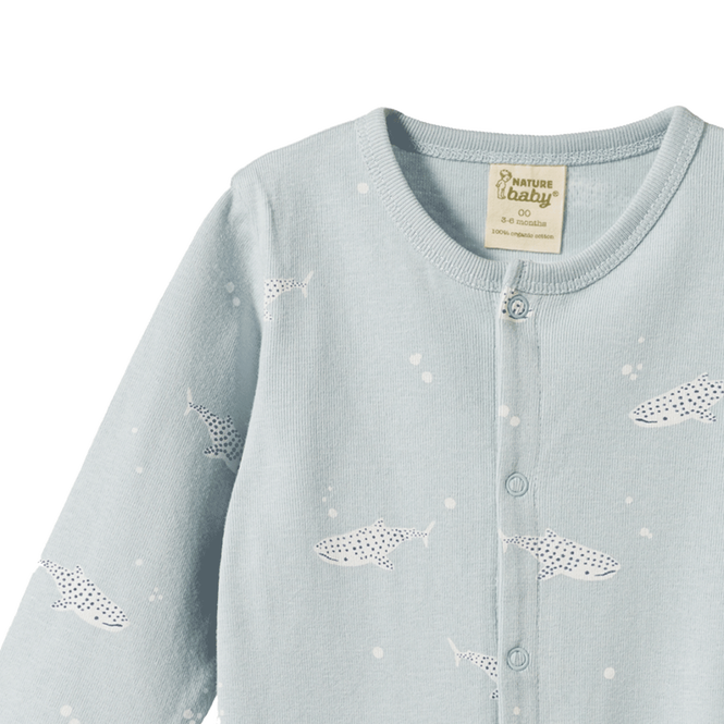 Nature Baby Cotton Stretch and grow onesie spotted whale shark print in blue