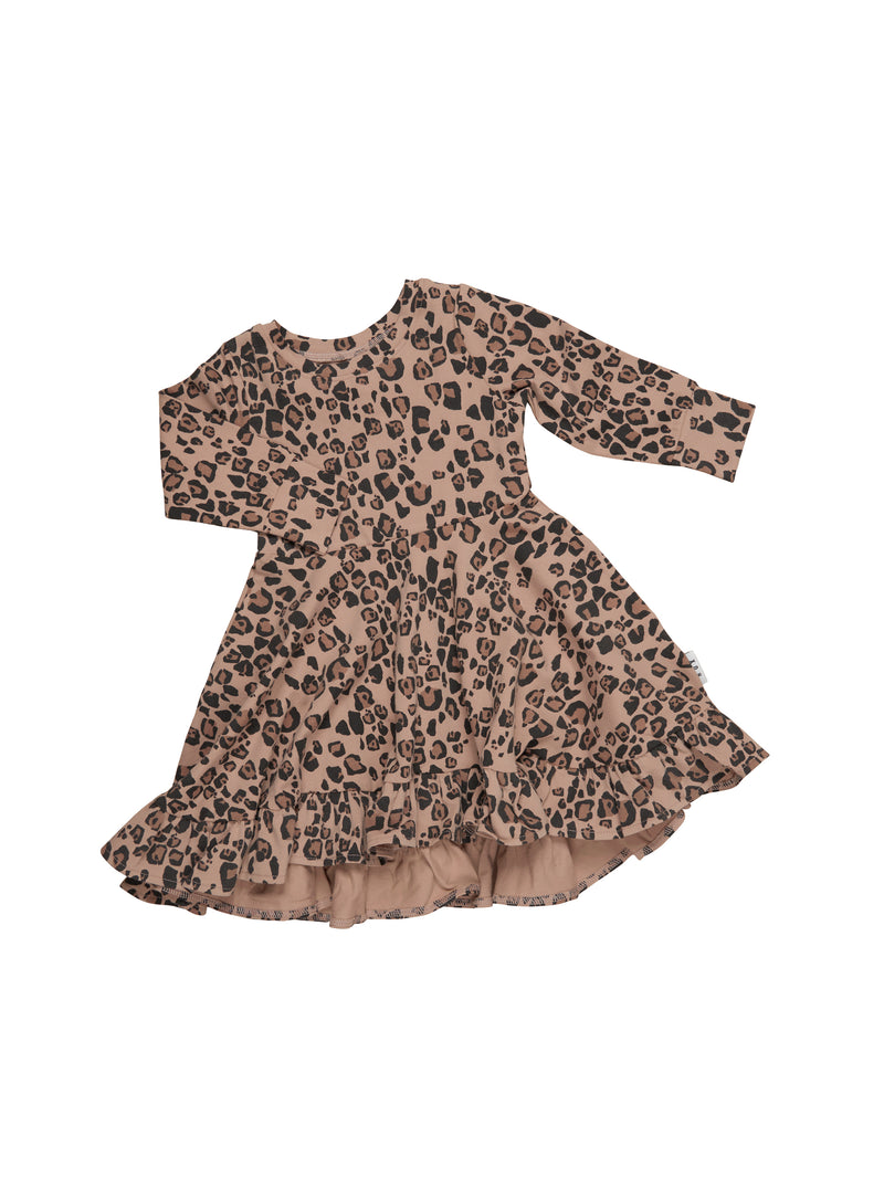 Huxbaby Jaguar long sleeve swing dress maple sugar in brown