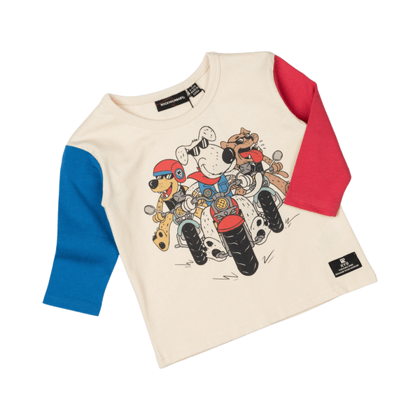 Rock Your Baby Pups on Bikes Baby Long Sleeve T-Shirt in Multi