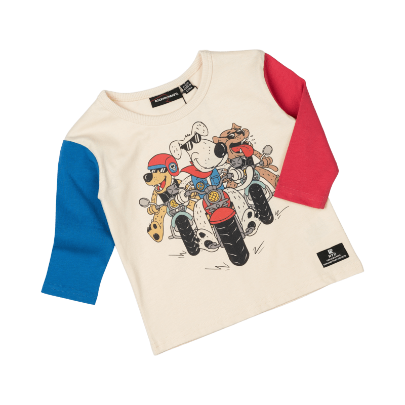 Rock Your Baby Pups on Bikes Baby Long Sleeve T-Shirt in Multi