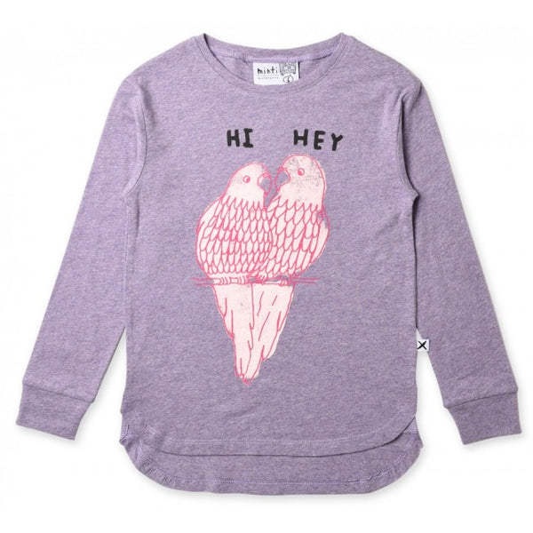 long sleeve girls minti hi hey parrot t-shirt in purple marle cotton MNT756-W20-HHP-PM