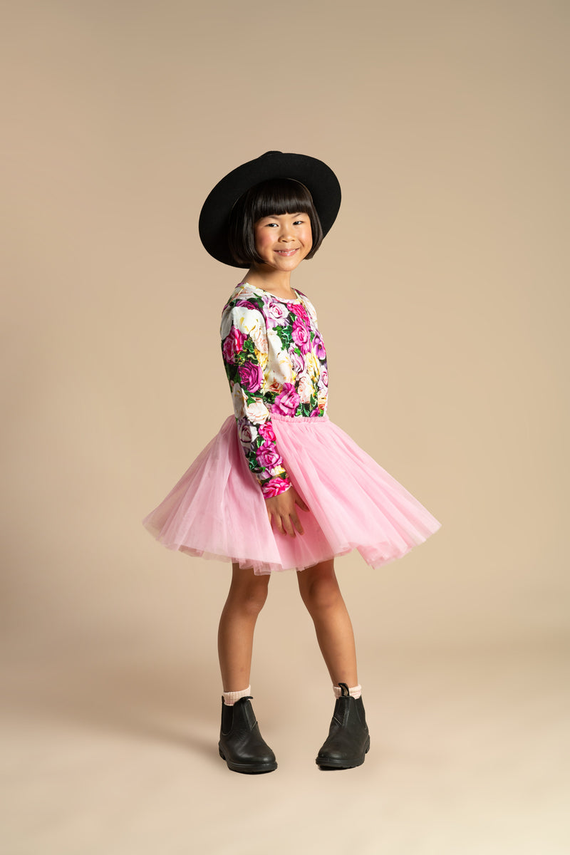 Rock Your Baby Flower Wall Long Sleeve Circus Dress in Floral Multi