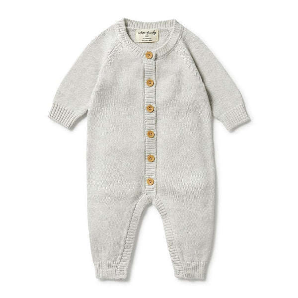 Wilson & Frenchy organic knitted Button growsuit grey melange in grey