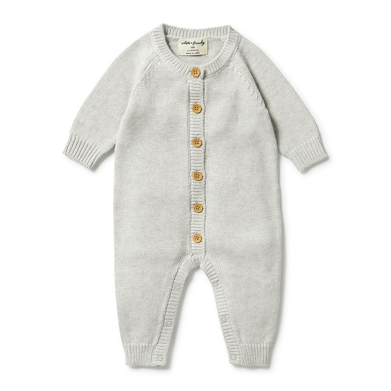 Wilson & Frenchy organic knitted Button growsuit grey melange in grey
