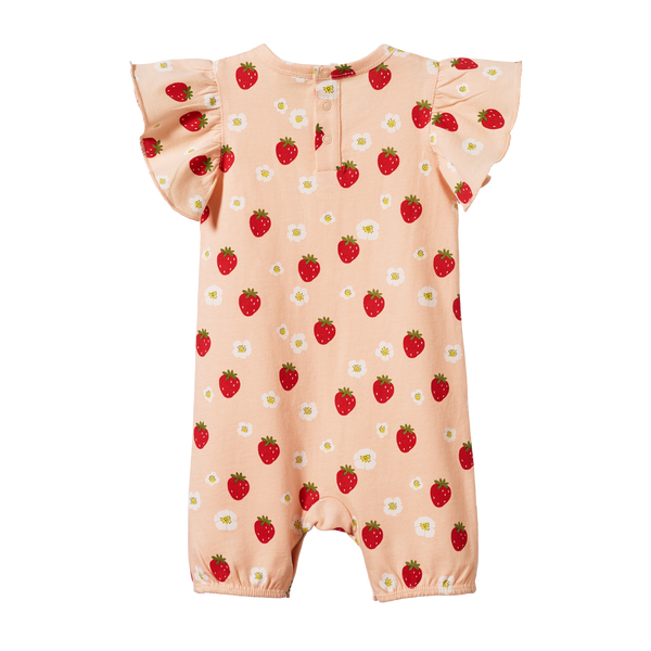 Nature Baby Cotton Tilly suit strawberry fields peach print in pink