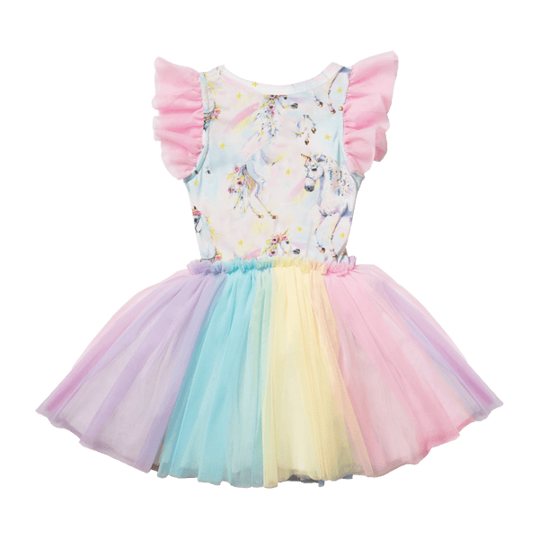 Rock your baby sorbet unicorn singlet circus dress with shoulder frills in multicolour