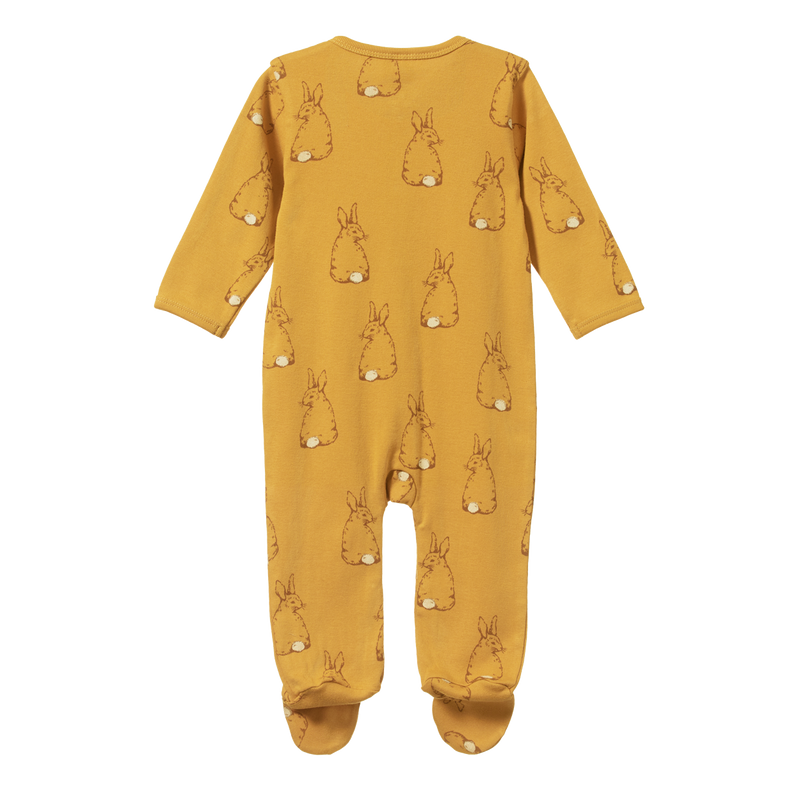 Nature Baby Cotton Stretch and grow onesie bunny tales saffron print