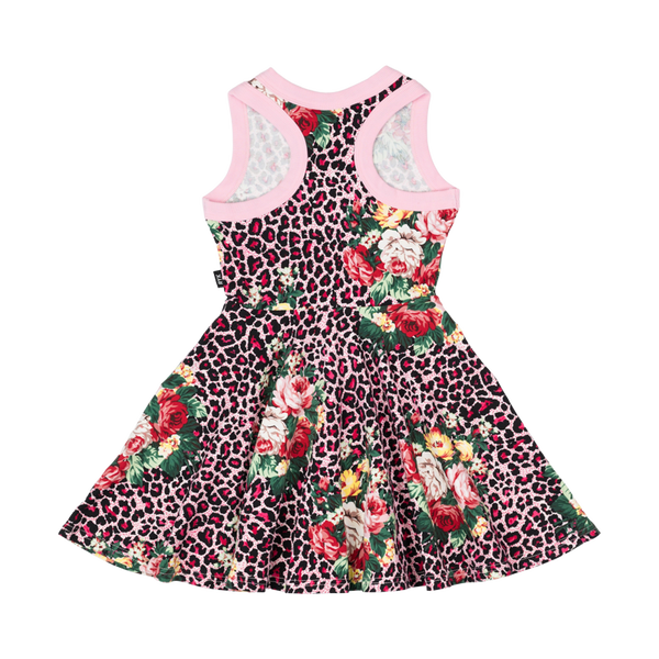 Rock your baby pink leopard floral racer back waisted dress