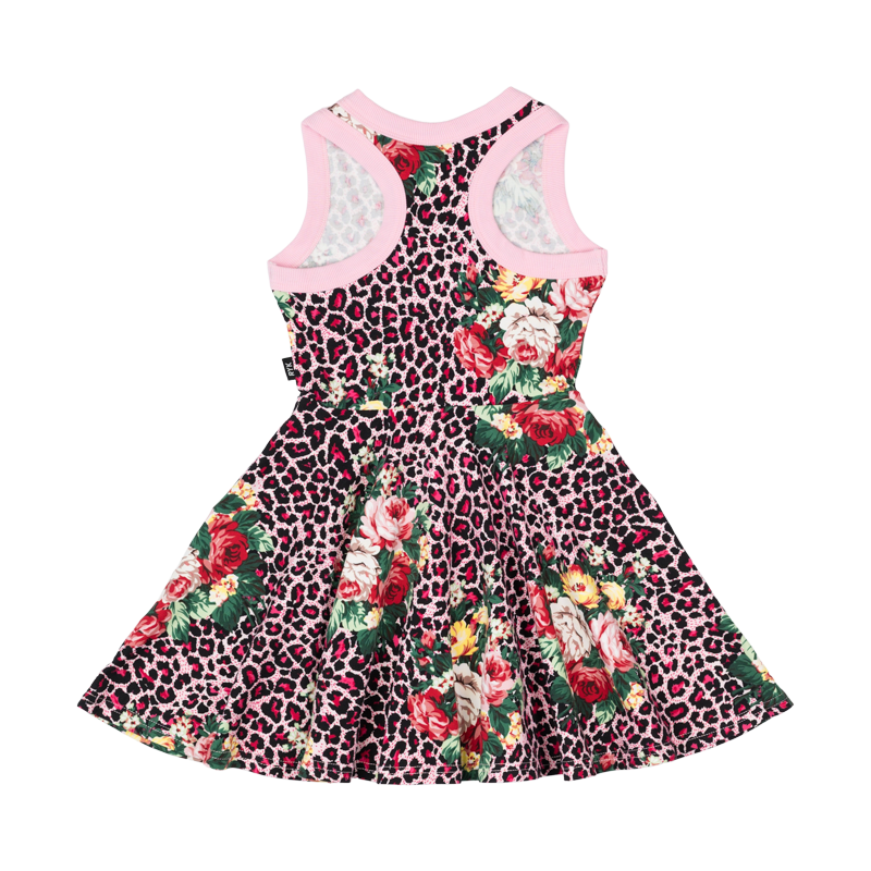 Rock your baby pink leopard floral racer back waisted dress