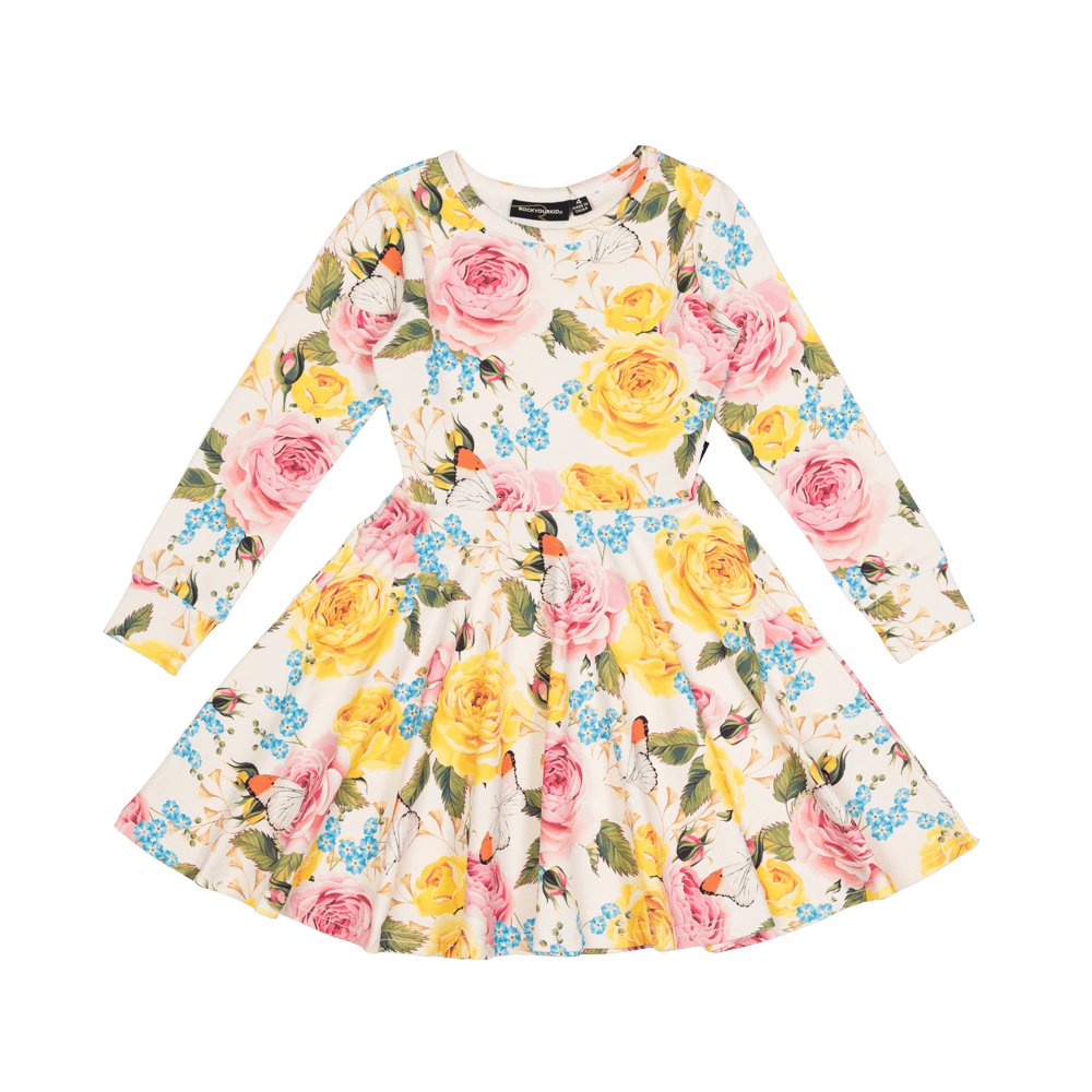 Rock your baby pretty peonies LS waisted dress in multicolour
