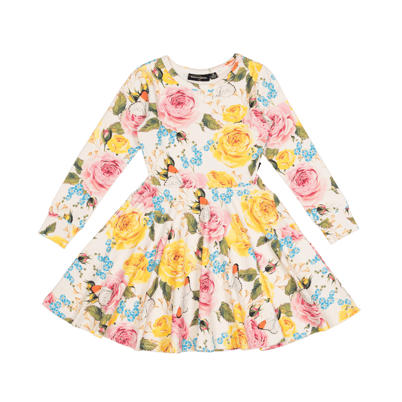 Rock your baby pretty peonies LS waisted dress in multicolour