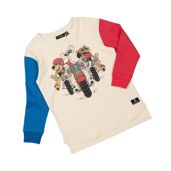 Rock Your Baby Pups on Bikes Long Sleeve Boxy Fit T-Shirt in Multi
