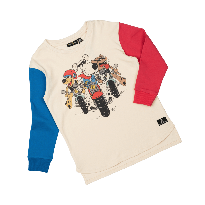 Rock Your Baby Pups on Bikes Long Sleeve Boxy Fit T-Shirt in Multi