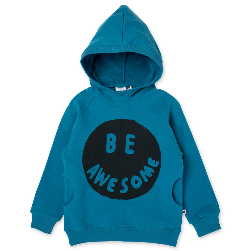 Minti Be Awesome Furry Hood in Teal Blue