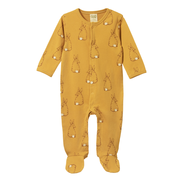 Nature Baby Cotton Stretch and grow onesie bunny tales saffron print